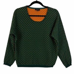 Zilch Amsterdam Reversible Polka Dot Sweater Green Orange XL Cotton